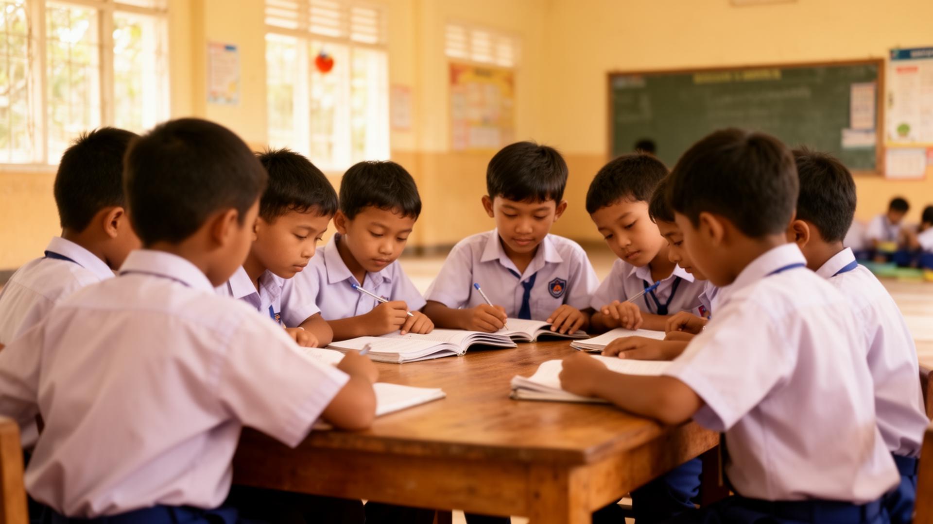 Anak-anak yatim sedang belajar bersama